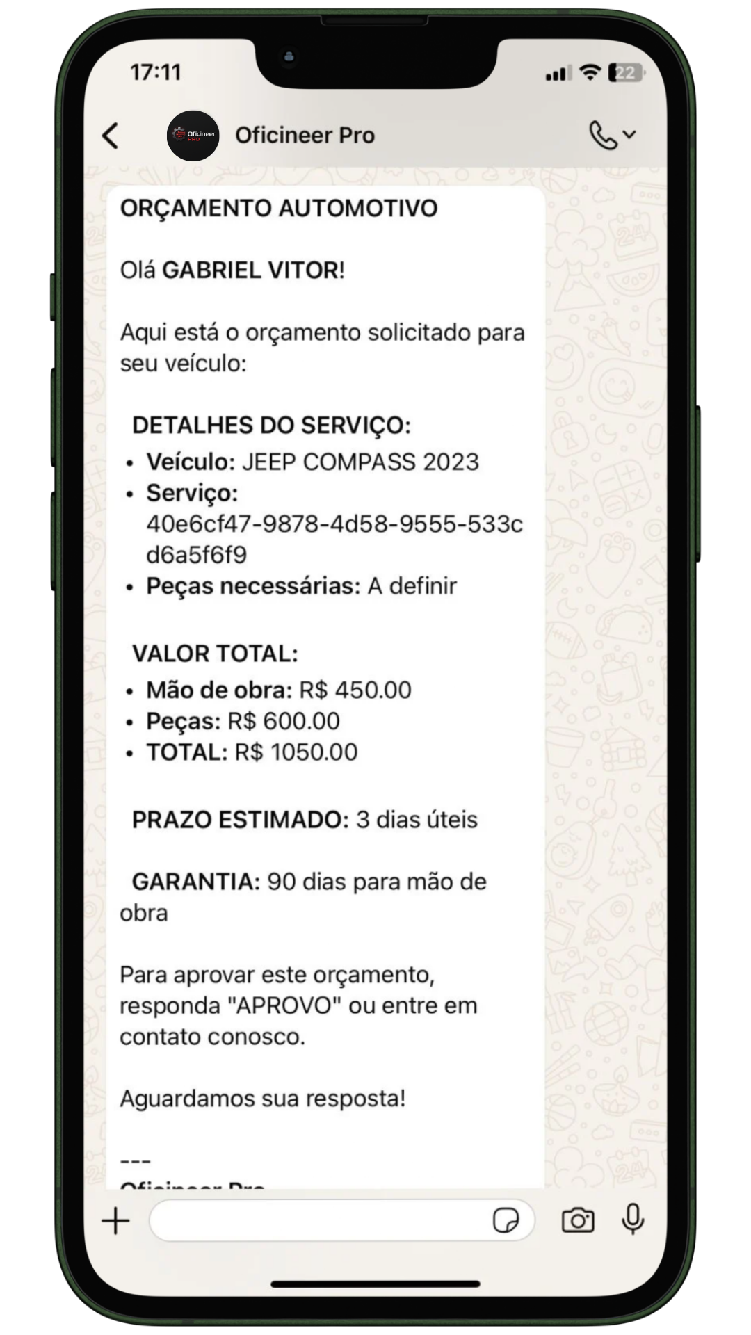 Orçamento via WhatsApp